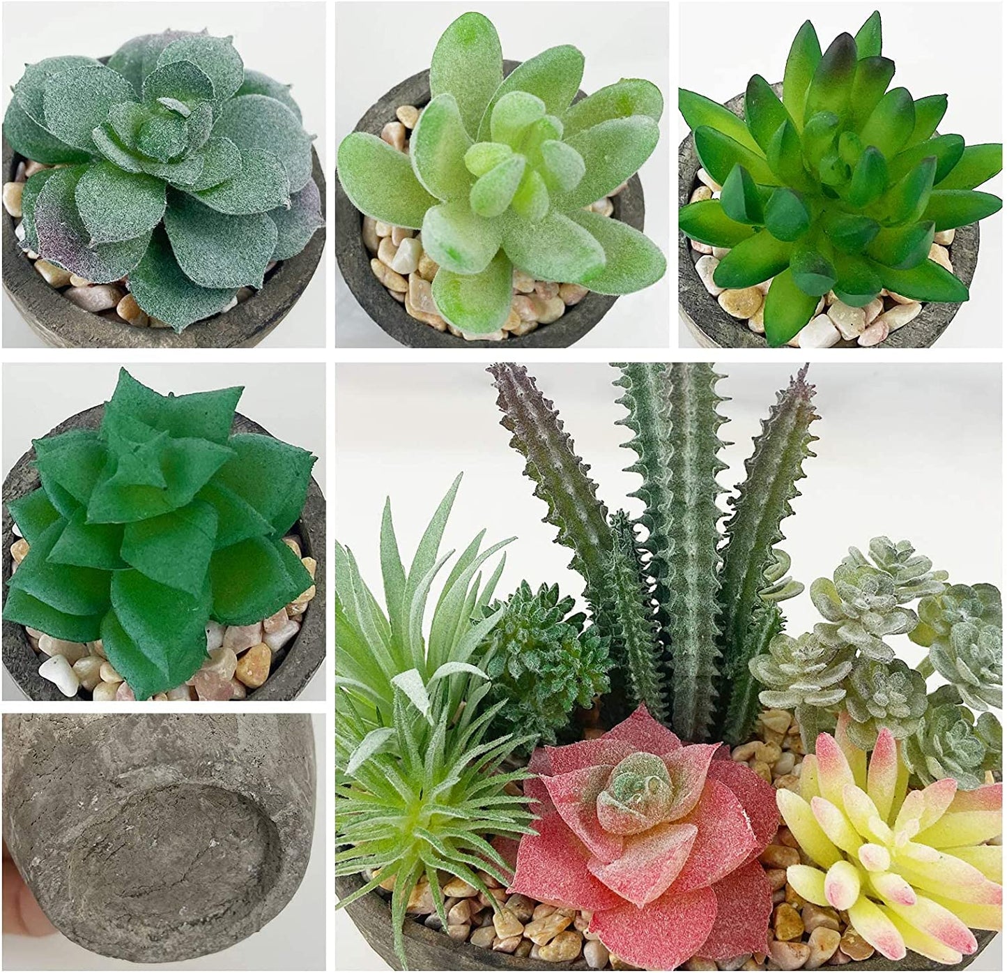 Set of 5 Artificial Succulent Plants with Realistic Appearance and Cement-like Pots for Elegant Home and Office Decoration