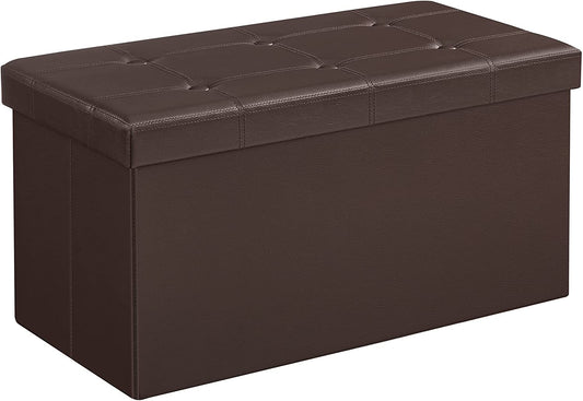 Brown Folding Storage Ottoman Bench - 30 Inches, Multi-Purpose Storage Chest with Padded Seat and Footrest