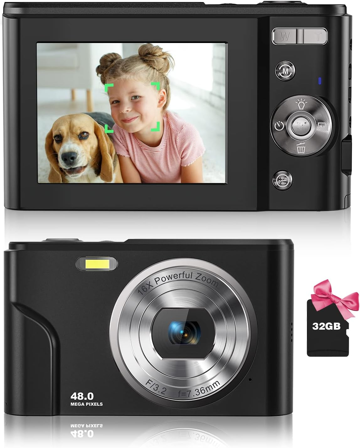 Portable Kid Camera | 48MP Autofocus Digital Camera with 32GB Card | FHD 1080P Vlogging Camera | Compact Mini Camera for 5-10 Year Old Girls and Boys | Black