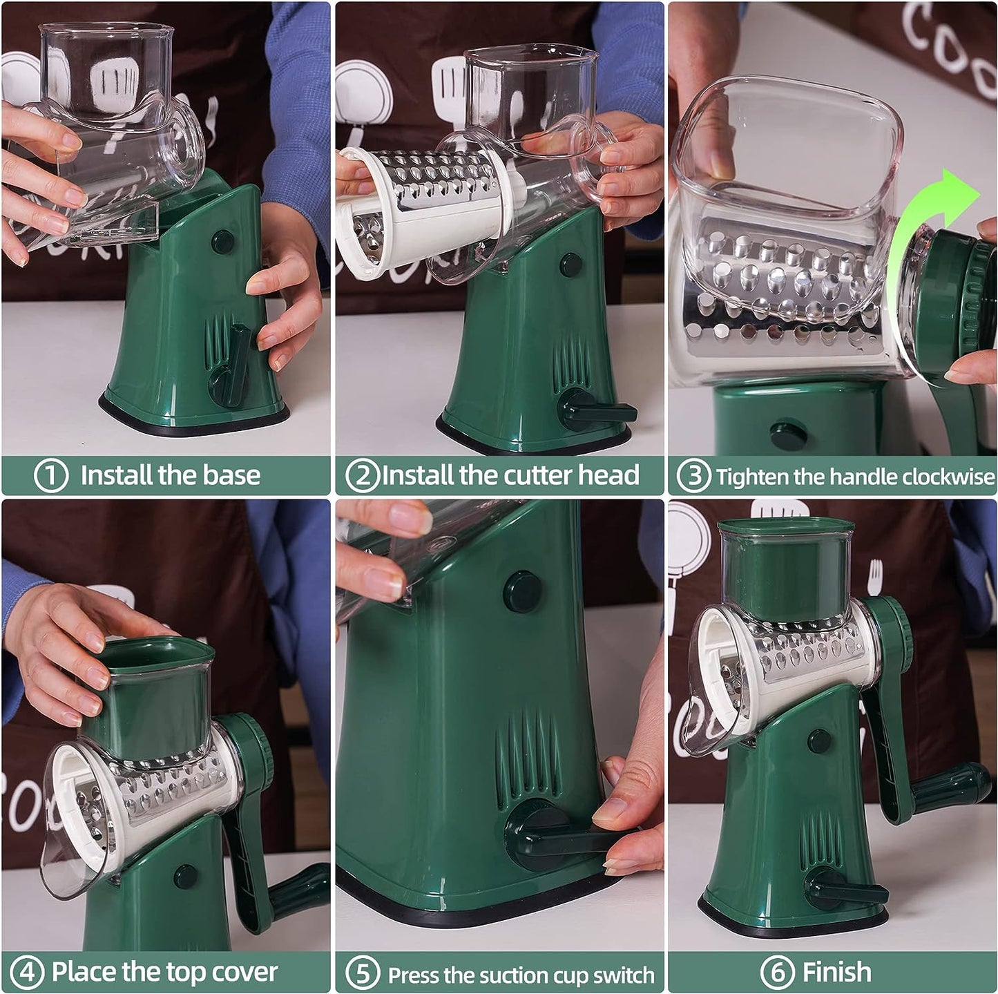 Multi-Blade Rotary Cheese Grater - Handheld Parmesan Cheese Grater with 5 Interchangeable Steel Blades, Versatile Tool for Grating Cheese and Serving as a Vegetable Slicer, Chopper, and Dicer