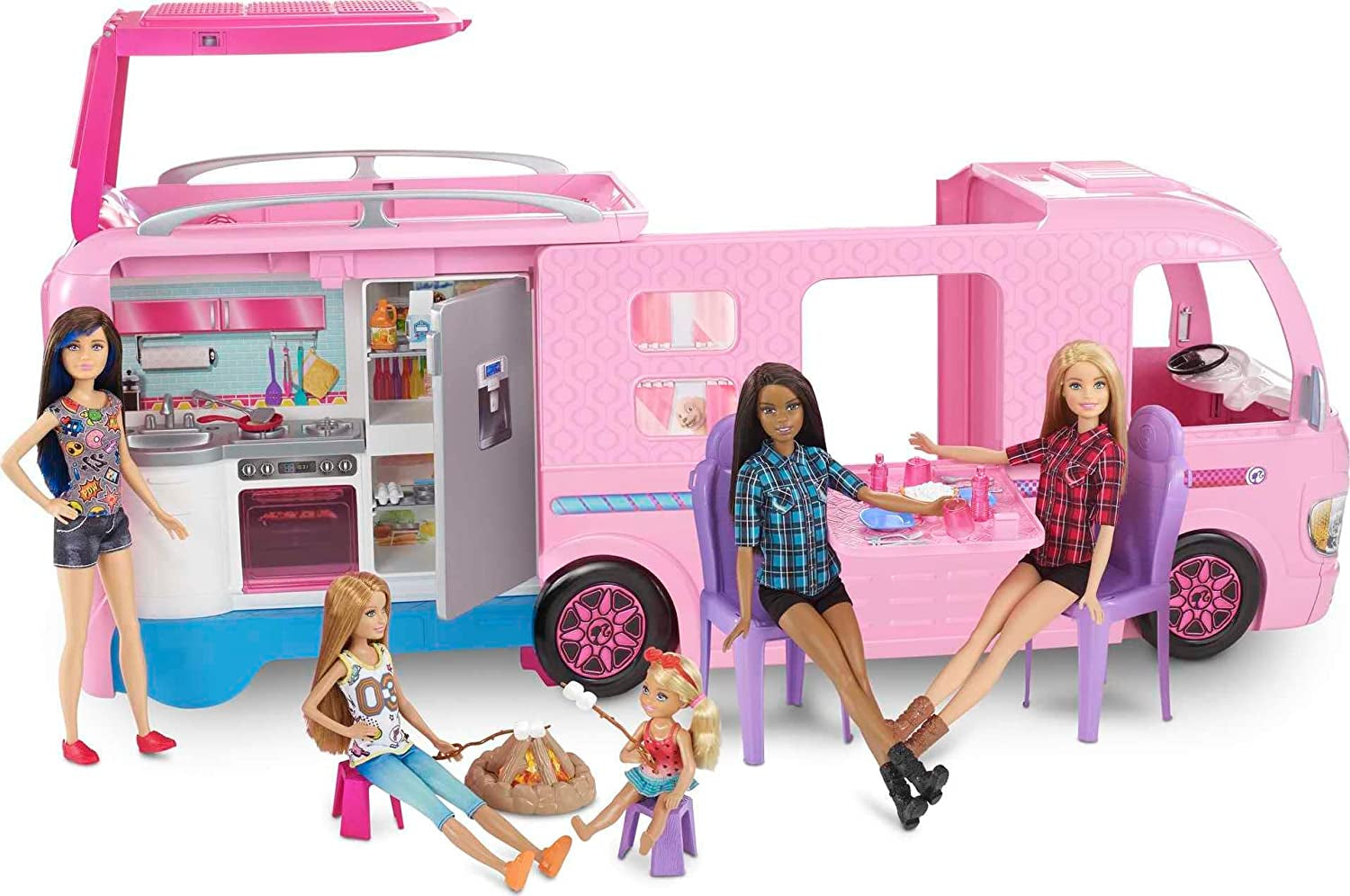 Dreamcamper Toy Vehicle - Camper Playset with 50 Accessories, including Furniture, Pool & Slide, Hammocks & Fireplace.