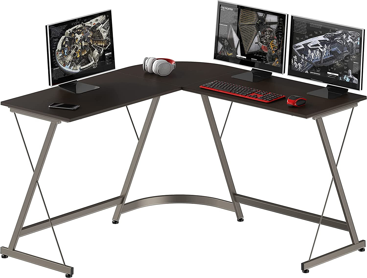 Gaming Desk L-Shaped Office Computer Corner Table, Espresso