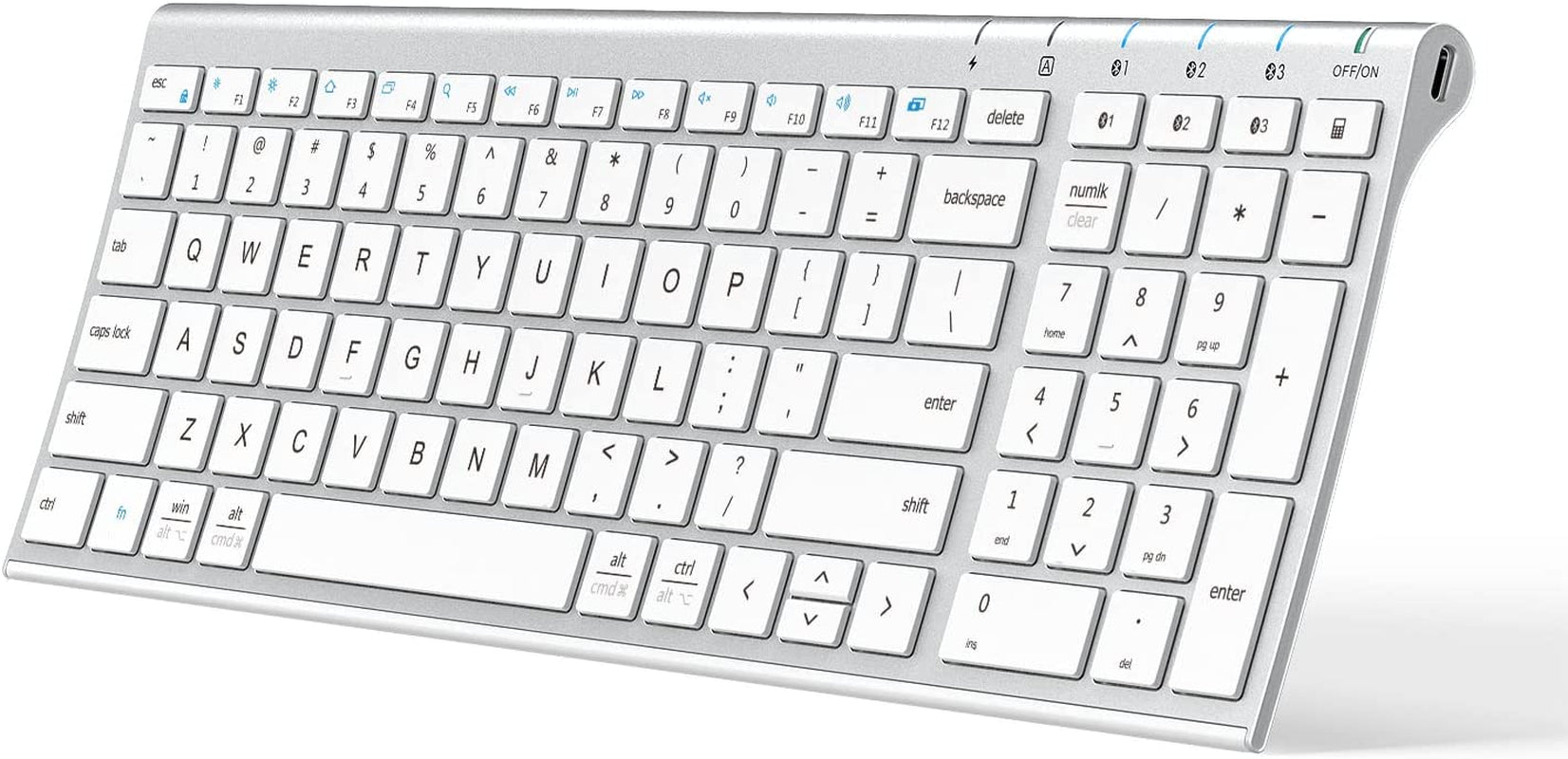 Bluetooth Keyboard: Rechargeable Multi-Device Keyboard with Number Pad, Full Size Ergonomic Design and Stable Bluetooth 5.1 Connection for iPad, iPhone, Mac, iOS, Android, and Windows