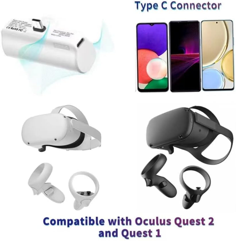 4800mAh Battery Pack Power Bank: Compatible with Oculus/Meta Quest 2. Lightweight VR Extended Battery Pack with Fast Charging for Extra 2 Hours Playtime.