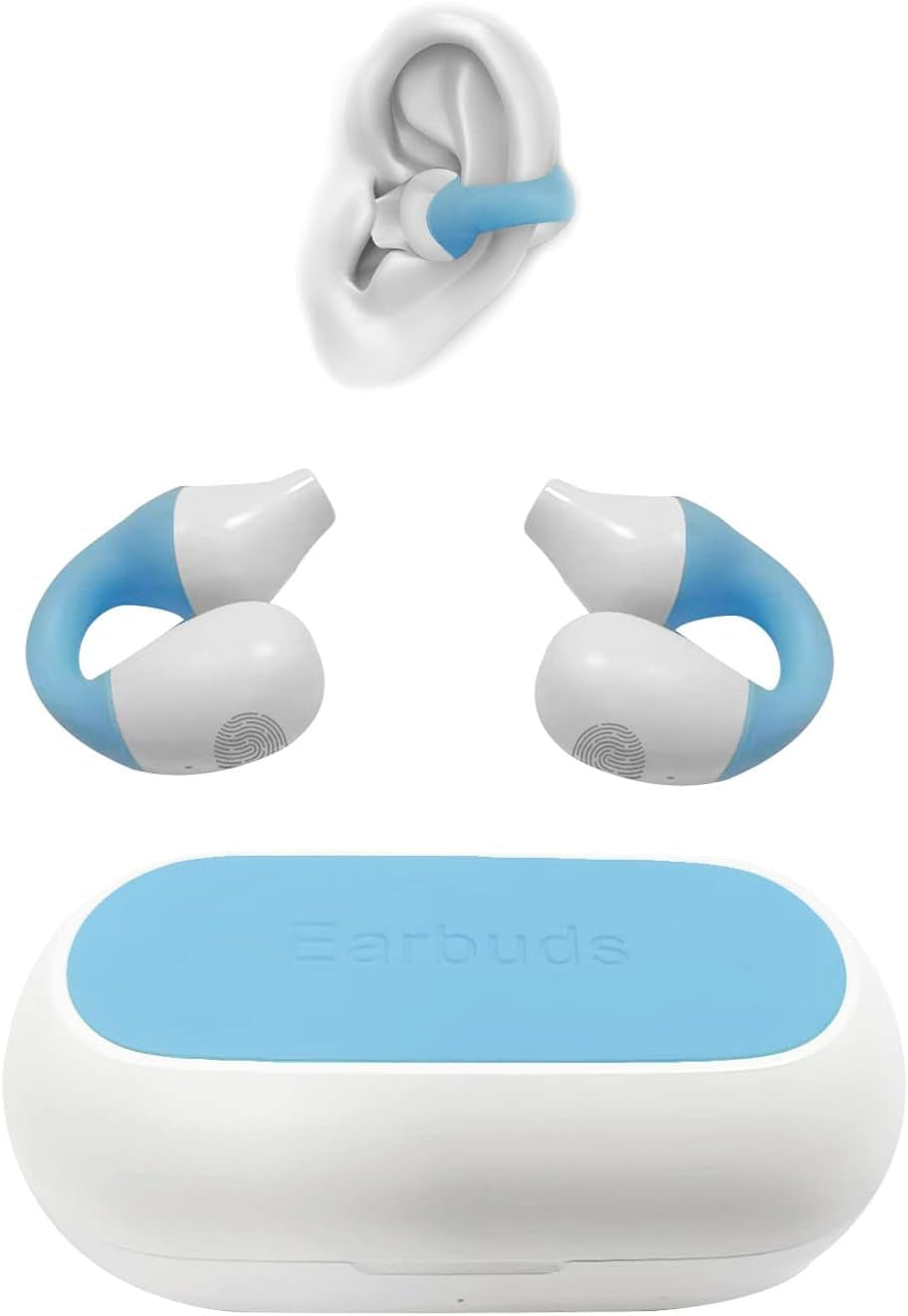 Bluetooth 5.3 Wireless Earclip Headphones - Sweat Resistant Earbuds with Allergy-Free Earhooks for True Wireless Sports Experience during Workouts, Running, and Gym Sessions. Compatible with Apple & Android (Blue)