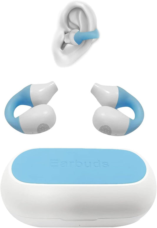 Bluetooth 5.3 Wireless Earclip Headphones - Sweat Resistant Earbuds with Allergy-Free Earhooks for True Wireless Sports Experience during Workouts, Running, and Gym Sessions. Compatible with Apple & Android (Blue)