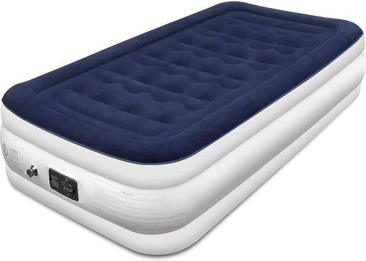 Queen Size Inflatable Air Bed with Built-in Pump for 1-2 Persons, Premium Flocked Material, Rapid 3-Minute Inflation/Deflation, Perfect for Home and Camping, Includes Convenient Storage Bag.