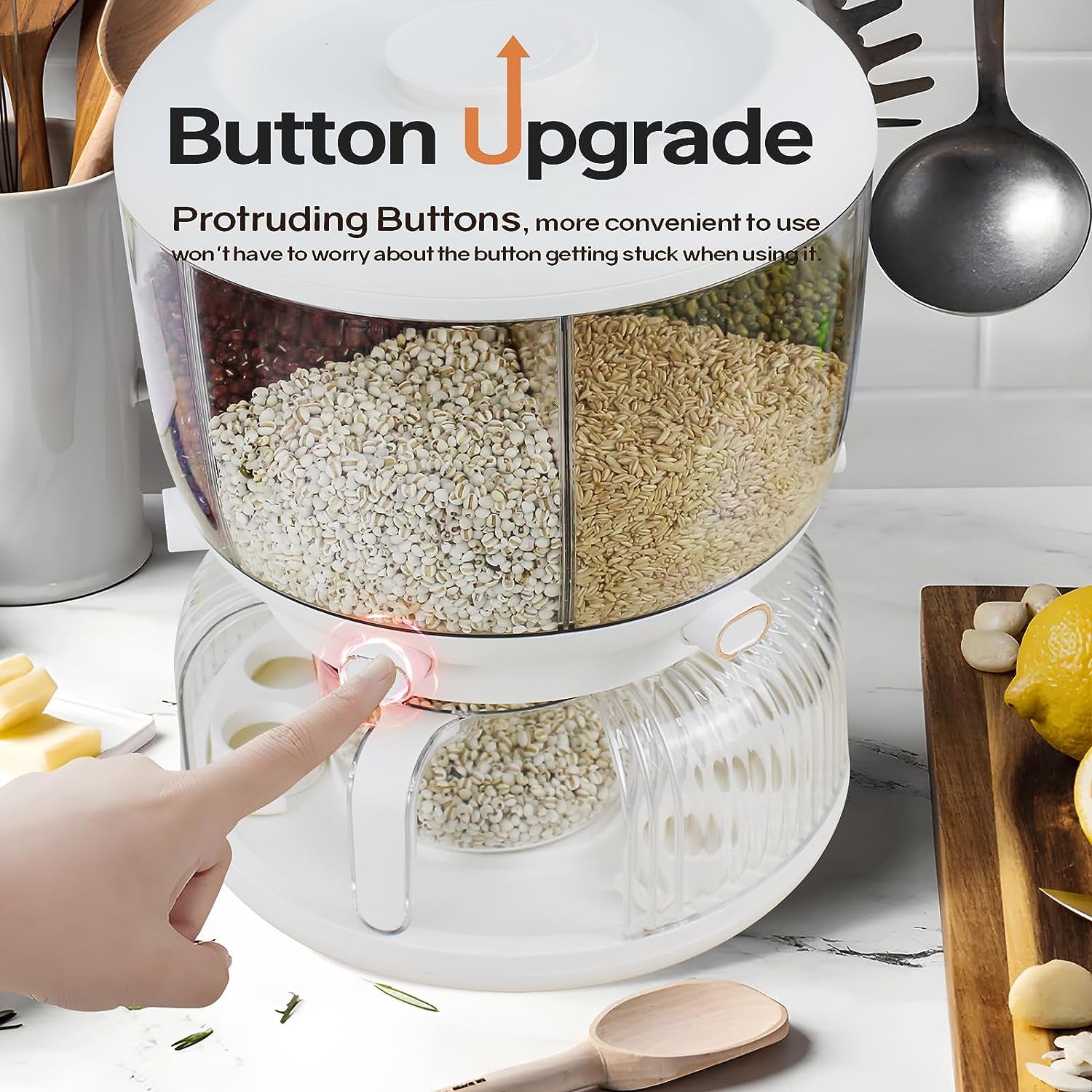 360° Rotating Large Grain and Rice Dispenser: Food Dispenser for Easy Access, Ideal for Storing Lentils, Small Beans, Barley, Oats, Rice, and Millets