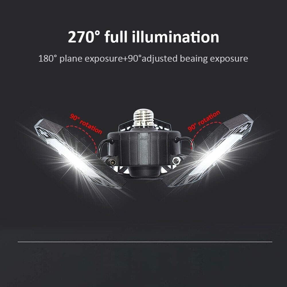 LED Garage Ceiling Light - 6000 Lumen 6500K Daylight 60W, Three Leaf Garage Lighting - Pack of 2