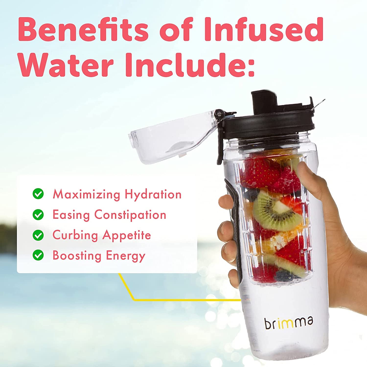 32 Oz Fruit Infuser Water Bottle - Large, Leakproof Plastic for Gym, Camping, and Travel