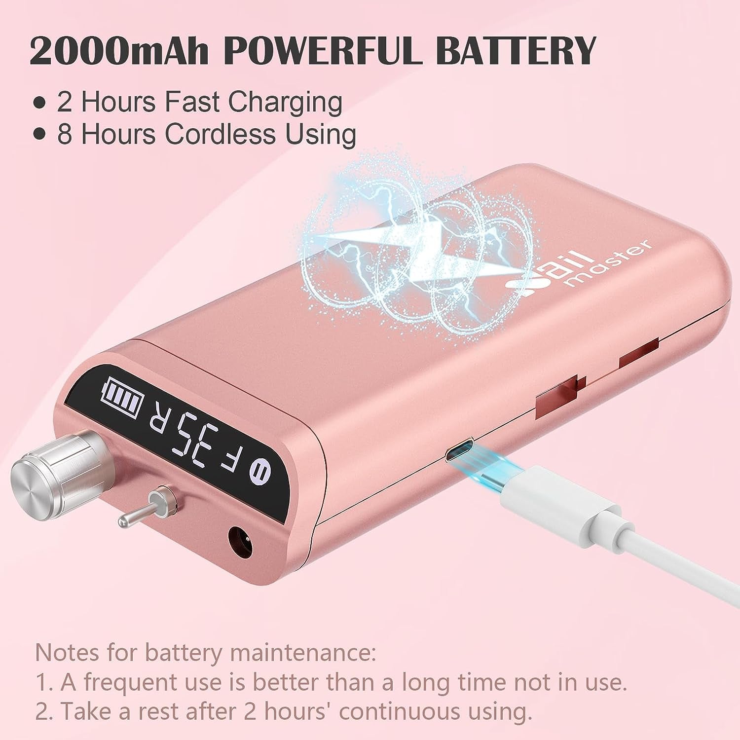 Portable Electric Nail Drill Machine: A Rechargeable, Professional Nail E File Drill with 35000 RPM. Ideal for Acrylic and Gel Nails, Polish Removal, and Nail Shaping. Includes 10 Bits and Sanding Bands, and it comes in a stylish Rose Gold color.