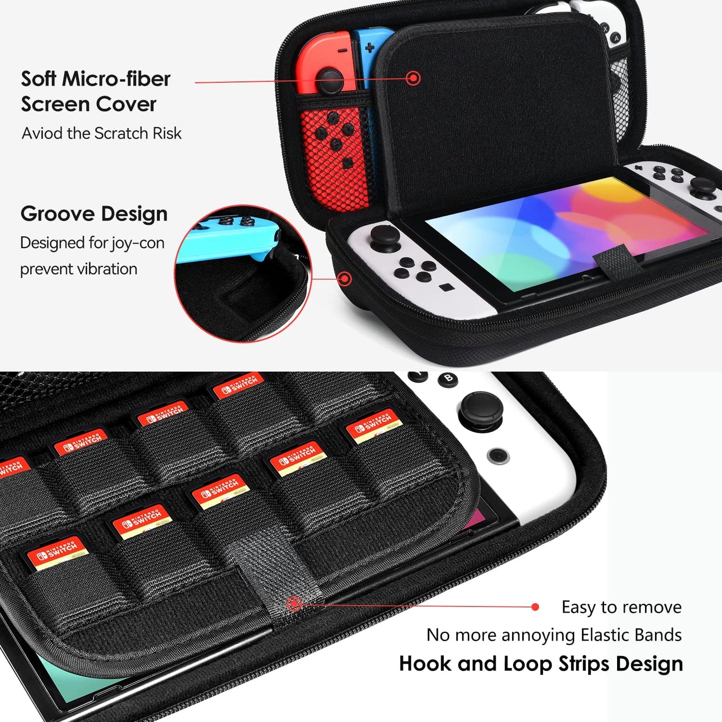 Protective Carrying Case for Nintendo Switch and NEW Switch OLED Model (2021) - Portable HardShell Pouch Travel Bag for Switch Accessories, Accommodates 10 Game Cartridges