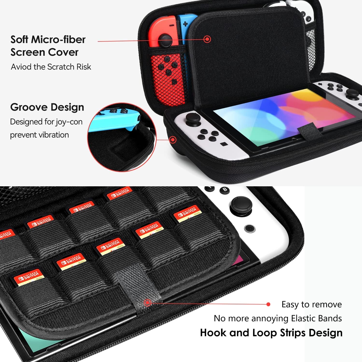 Protective Carrying Case for Nintendo Switch and NEW Switch OLED Model (2021) - Portable HardShell Pouch Travel Bag for Switch Accessories, Accommodates 10 Game Cartridges