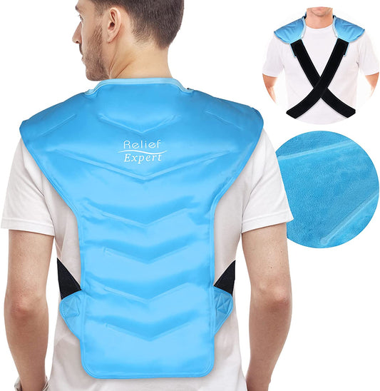 Full Back and Shoulder Ice Pack Wrap with Straps - Cold Therapy for Rotator Cuff Injuries, Reusable Gel Packs for Effective Cold Compression and Pain Relief in the Entire Back and Shoulders - Enhanced with Soft Plush Lining