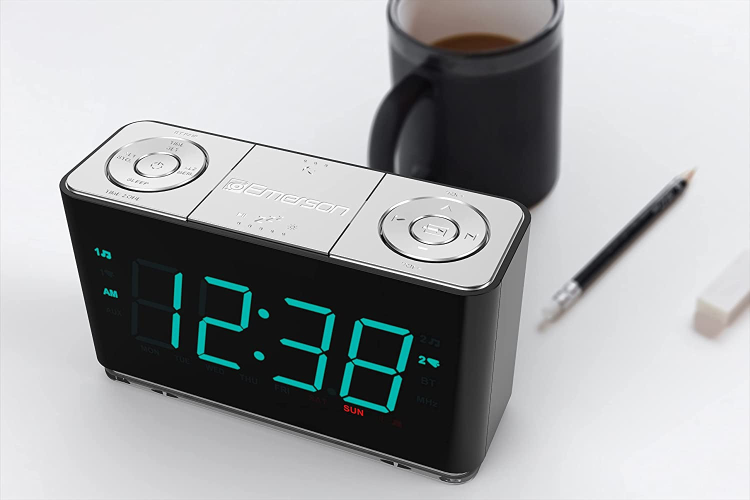 Bluetooth Speaker Alarm Clock Radio with Smartset, Charging Station/Phone Chargers and USB Port for iPhone/iPad/iPod/Android and Tablets - ER100301