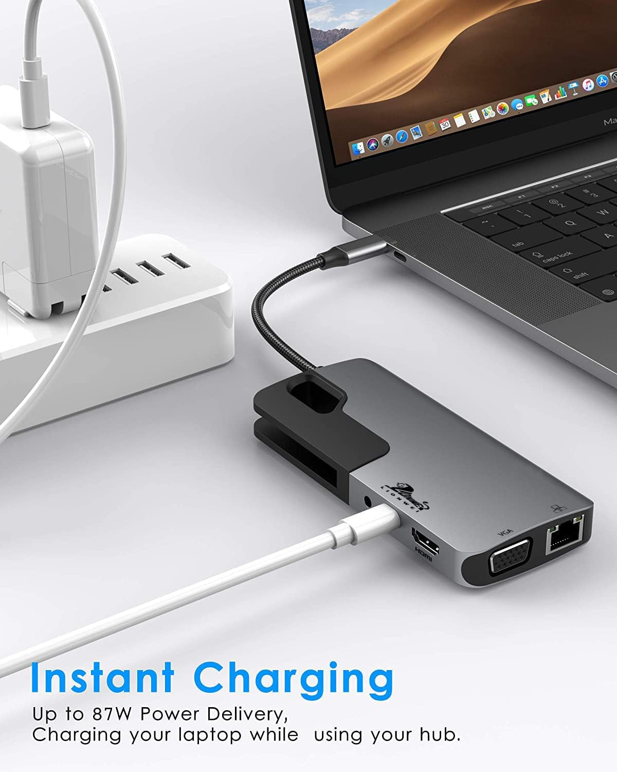 10-in-1 USB C Hub for MacBook Pro 2019/2018/2017 - Thunderbolt 3 Adapter with Gigabit Ethernet, HDMI VGA Adapter, 100W Power Delivery, and Multiple USB Ports