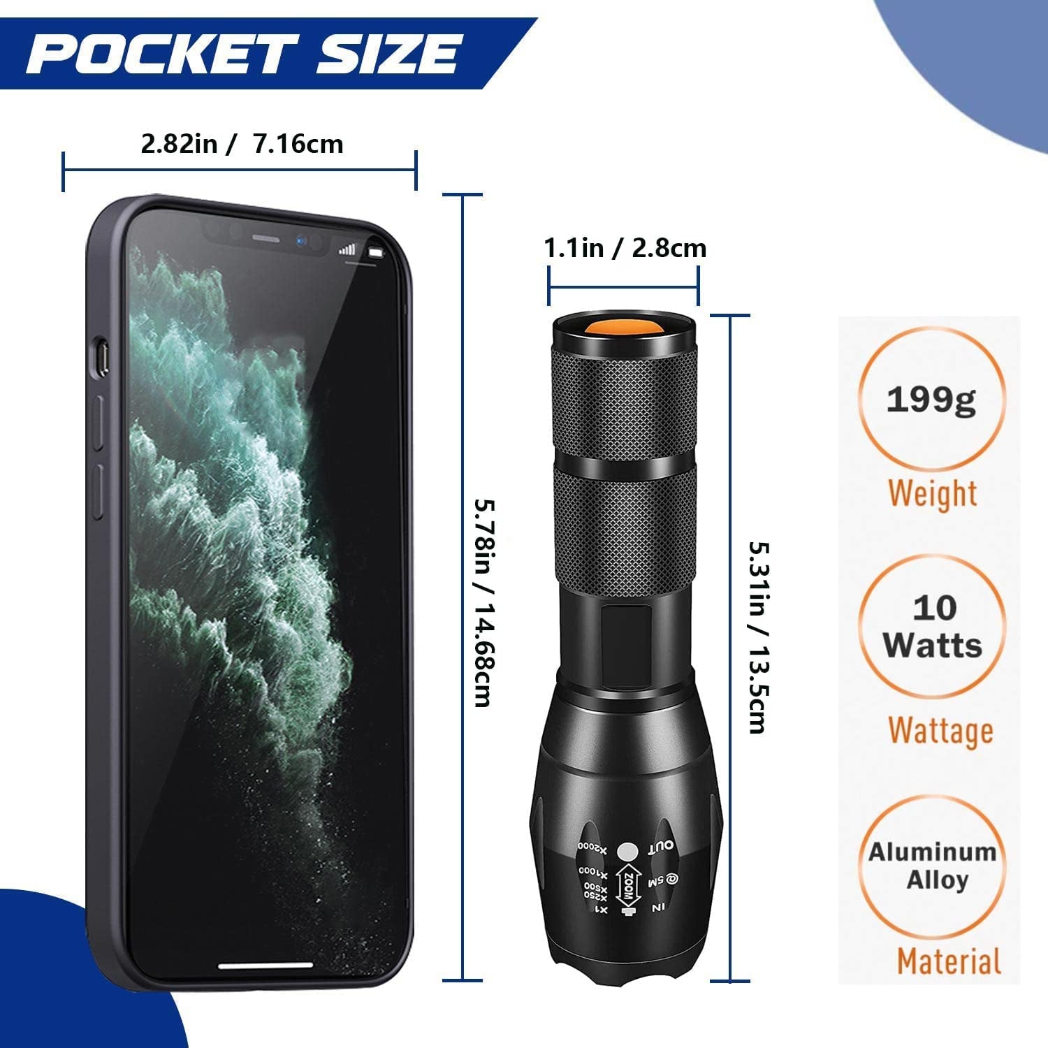 Tactical Flashlight: Ultra Bright XML T6 LED Torch with 5 Light Modes & Adjustable Focus. Comes in a 2-Pack, Ideal for Emergency, Camping, and Hiking.