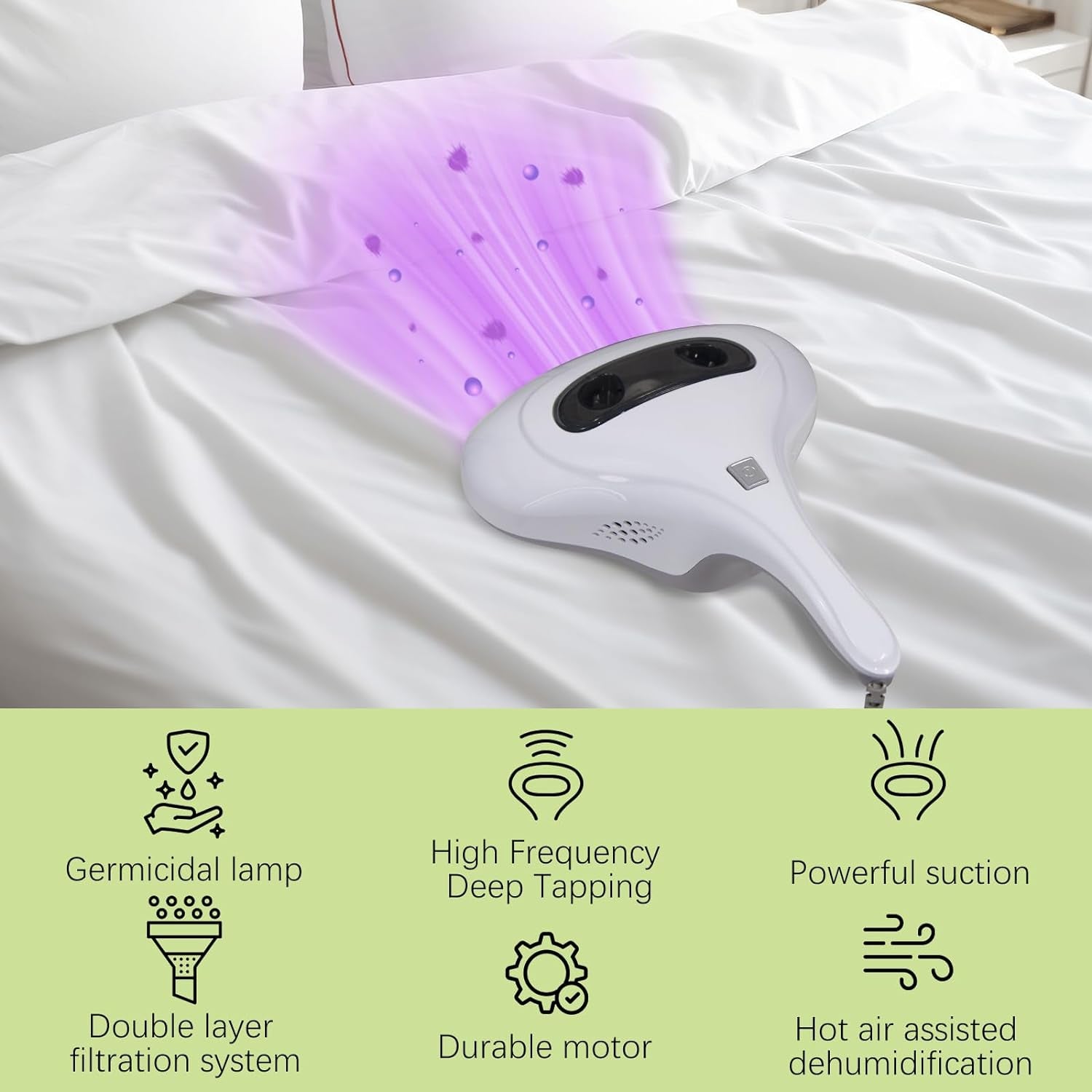 Handheld Mite Vacuum Cleaner - Powerful 9KPa Suction for Effective Removal of Mite Dust, Tiny Particles, and Hair from Bed Sheets, Pillows, and Couches