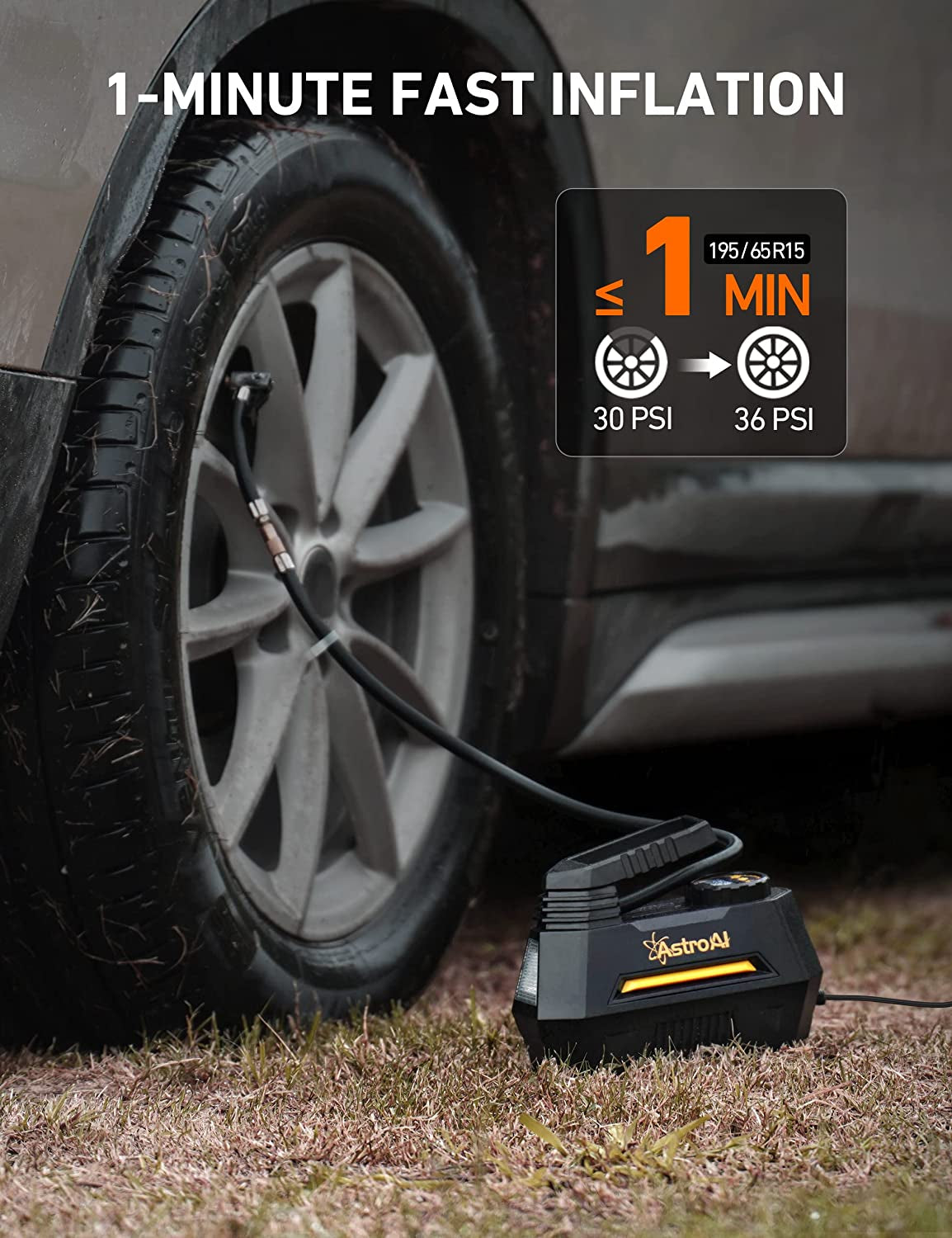 Portable Air Compressor Tire Inflator - 12V DC Auto Tire Pump with Digital Pressure Gauge, 100PSI, Equipped with Emergency LED Light, Suitable for Car Tires, Bicycles, Balloons, and Other Inflatables