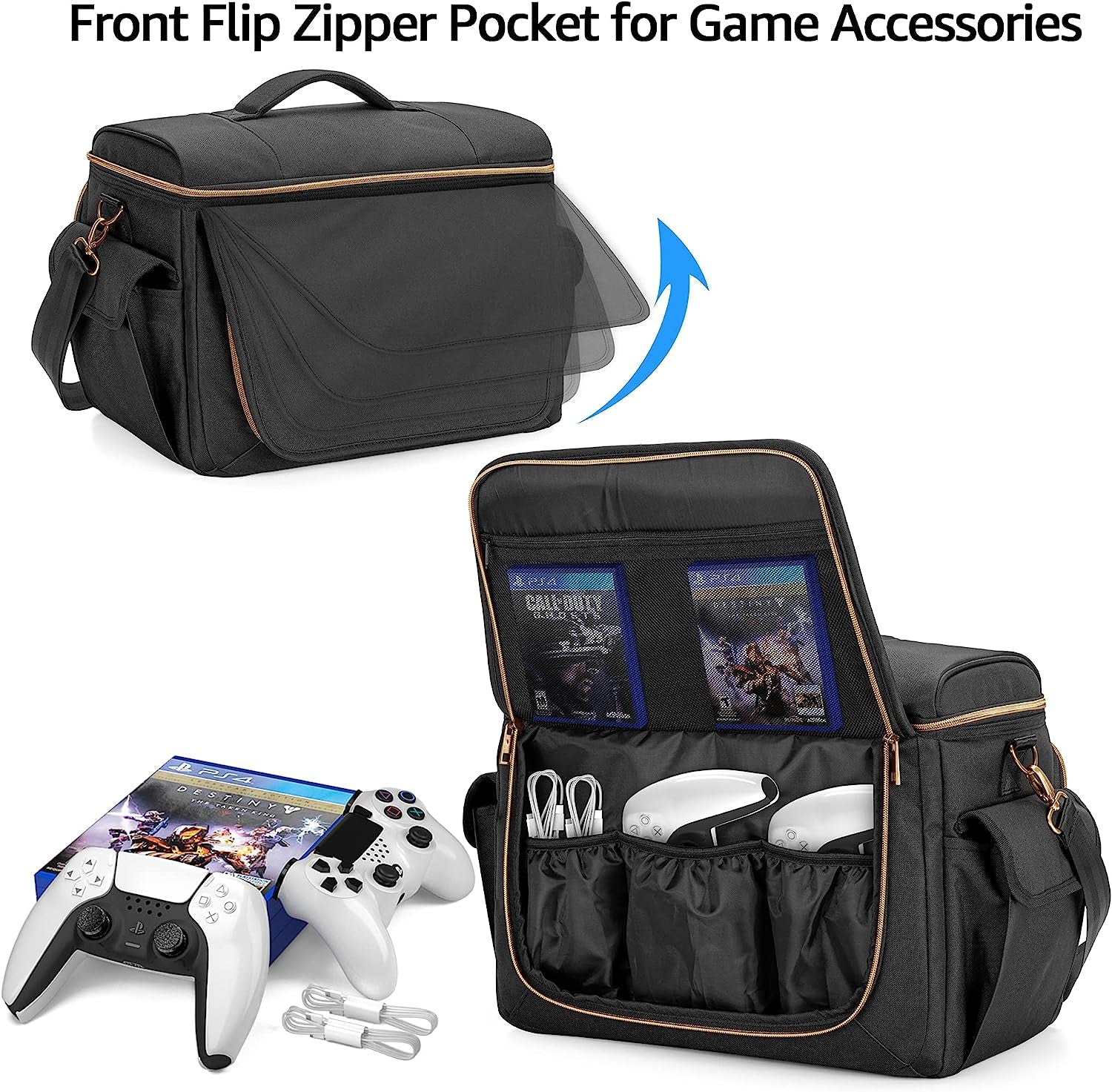 Protective Travel Carry Case Storage: Gaming Console Bag Compatible with PS5, PS4, Xbox One. Features Patented Design. Includes Compartments for Controllers, 15.6" Laptop, Monitor, Headsets, Gaming Discs, Charger, and More Gaming Accessories.