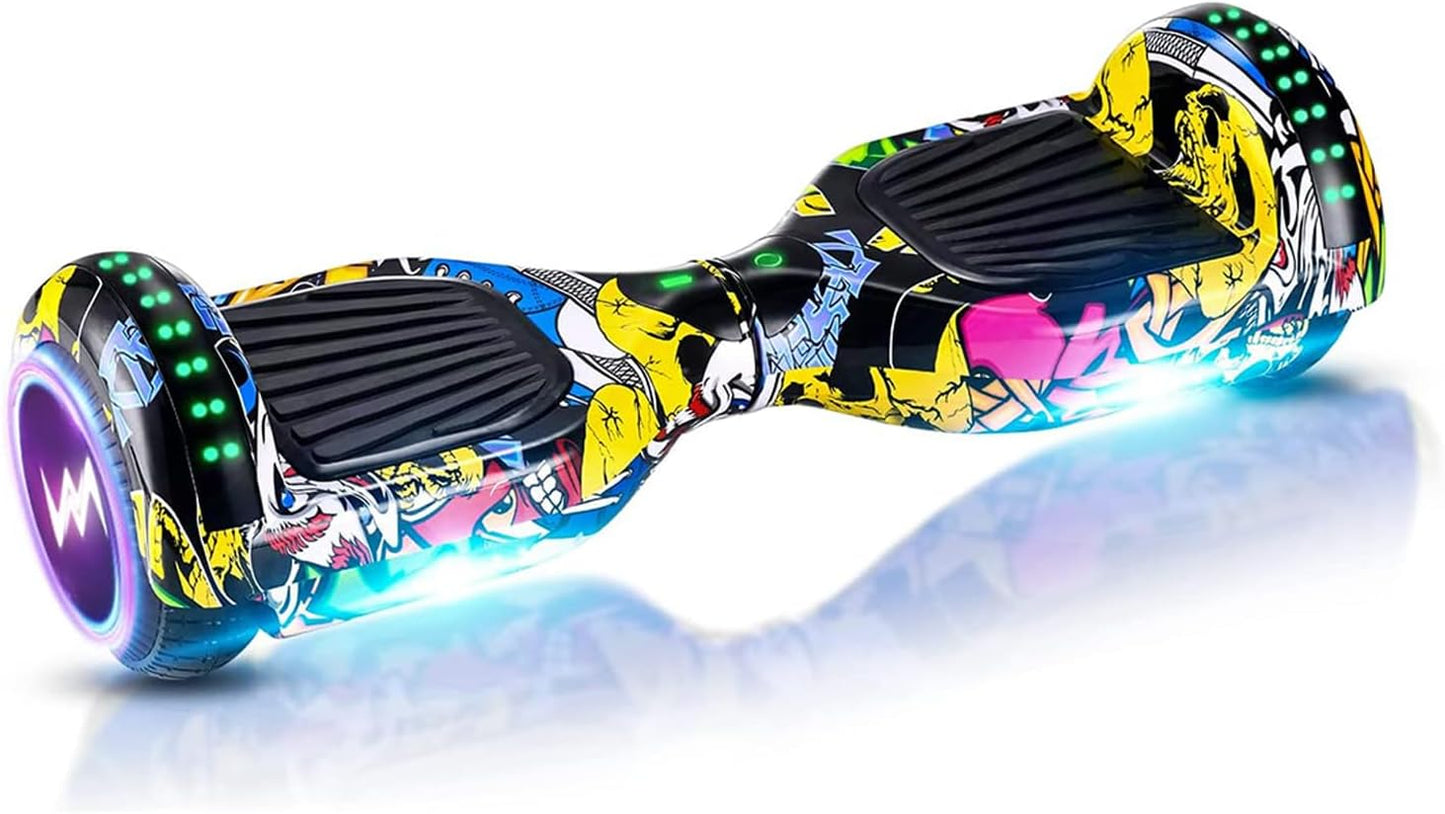 UL2272 Certified Hoverboard with Music Speaker, 6.5" All Terrain Wheels, Vibrant Lights, and Complimentary Hover Board Bag - Range up to 10 kms