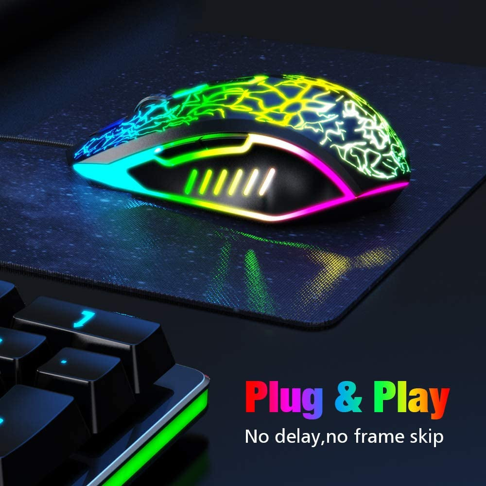 Ergonomic Wired Gaming Mouse: Experience the 7 Colors LED Backlight and 4 DPI Settings up to 3600 DPI - Perfect for Laptop PC Games, Work, and Compatible with Chromebook, Windows 7/8/10/Xp, Mac, Linux, Gamer, Notebook, and MacBook - Sleek in Black.