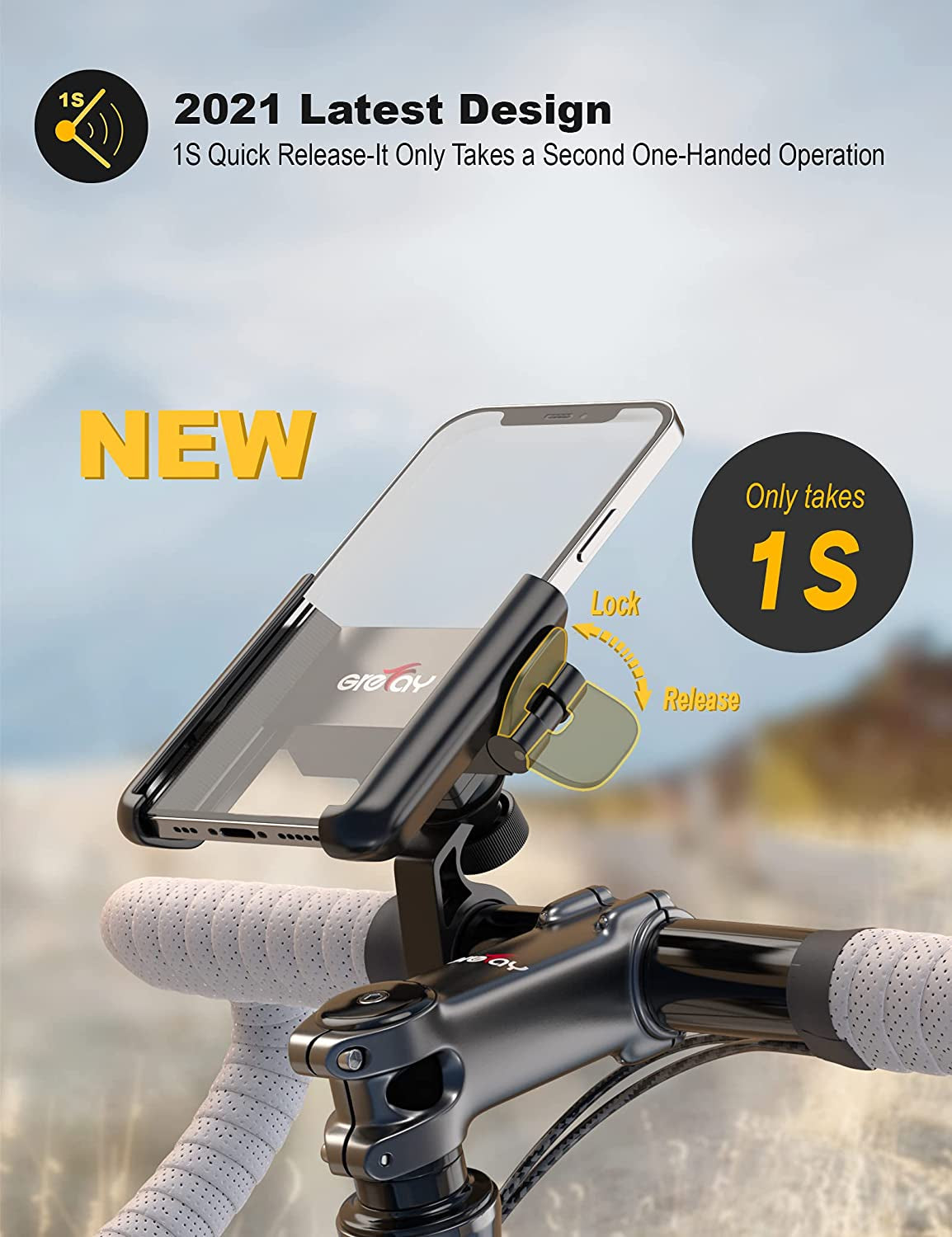  Universal Bike Phone Mount with Quick Release, Anti-Shake Bicycle Phone Holder for Road Bike/MTB/Scooter - 360° Rotation, Suitable for 3.5-7.0 inch Smartphones