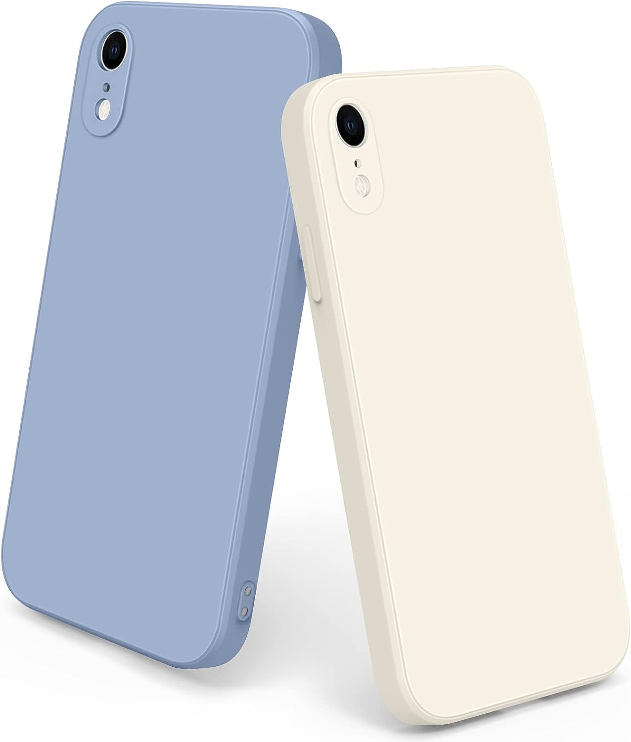 [2 Pack] Stylish Liquid Silicone Slim Full-Body Protective Covers for iPhone XR 6.1 Inch Phone Case in White and Lavender Grey.