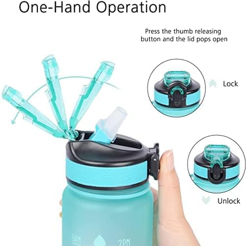 32 oz Motivational Water Bottle with Straw - BPA-Free Tritan Travel Bottle - Wide Mouth Design - Ideal for Sports, Fitness, Hiking, Workouts, and Gym - 1 Liter Capacity - Vibrant Blue Color.