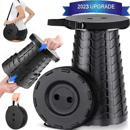 Upgraded Portable Folding Stool: Collapsible Telescoping Camping Stool for Adults, Ideal for Outdoor Activities Such as Fishing, Hiking, Gardening, Travel, and BBQ - Black