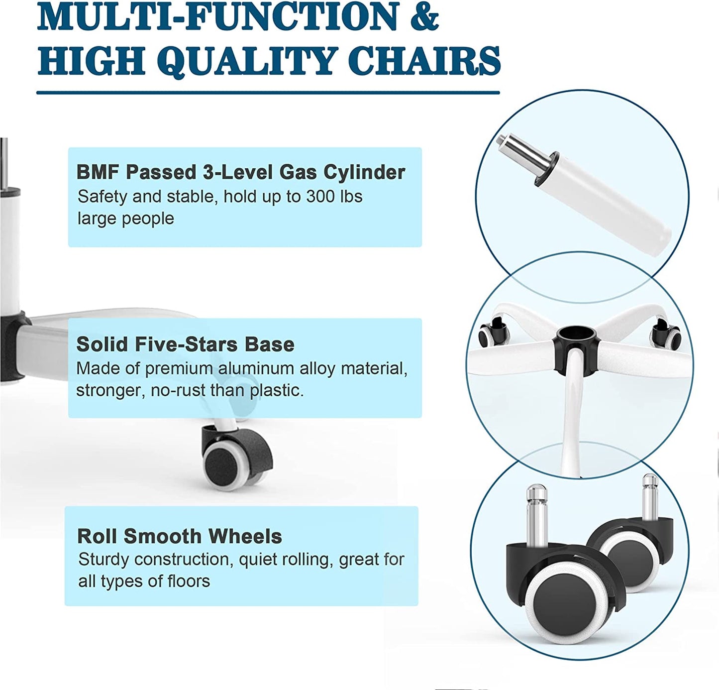 High Back Ergonomic Office Chair: This desk chair features Adjustable Lumbar Support and a Headrest flip-up Armrests