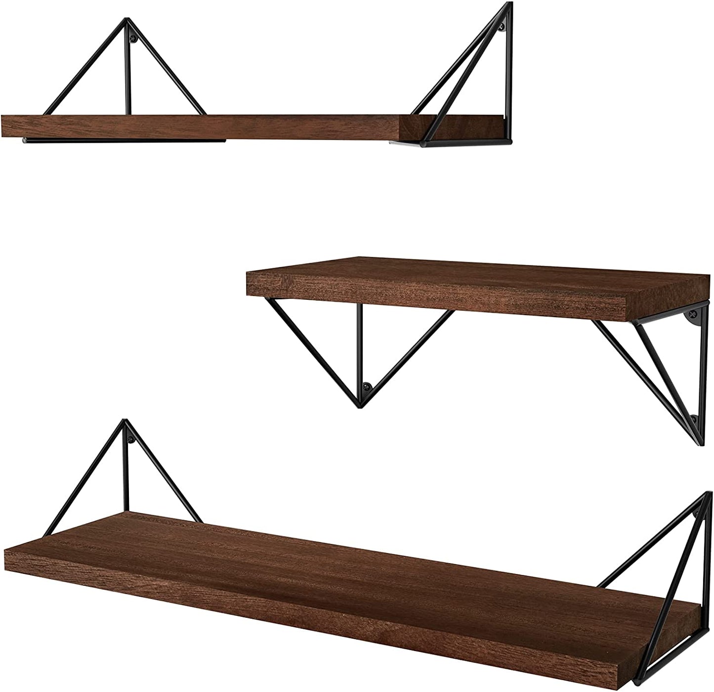 Set of 3 Rustic Wall Mounted Floating Shelves - Ideal for Bedroom, Bathroom, Living Room, Kitchen in Dark Walnut
