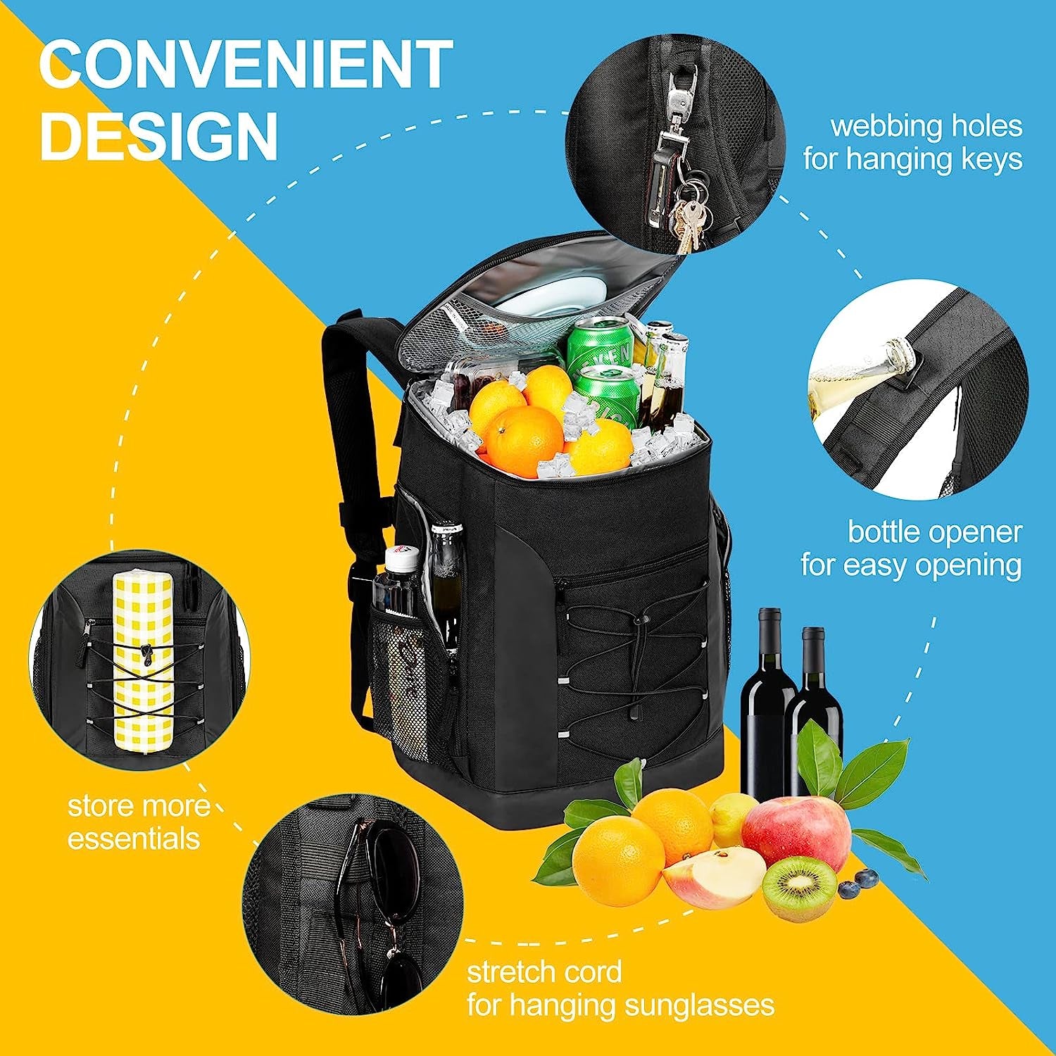 Insulated Leak-Proof Backpack Cooler for Men and Women - Waterproof Soft Cooler Bag for Camping, Hiking, Beach, Picnics, and Fishing - Holds 36/32 Cans