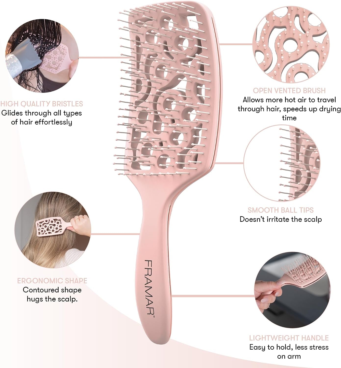 Vented Hair Brush for Women - Professional Wet Hair Brush with Curved Design for Easy Detangling, Blow Drying, and Hair Brush Drying; Suitable for Curly Hair; Available in Champagne Color.