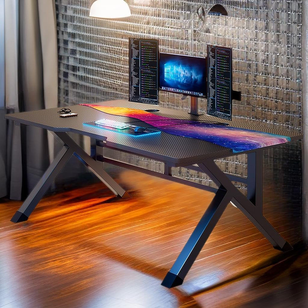 32 Inch Gaming Computer Desk - Sturdy Ergonomic Design - Suitable for Small Home Office - Easy Assembly - Features a Black Carbon Fiber Desktop - Perfect for PC and Laptop Use.