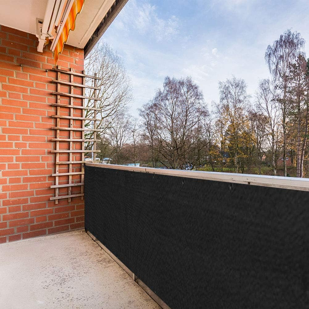 Outdoor Balcony Privacy Screen Cover - 3'x16.4' Fence Privacy Screen for Patios, Decks, and Porches - UV-Proof and Waterproof - Includes Cable Ties and Ropes - Black