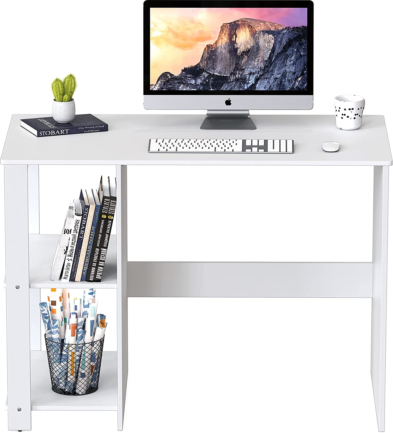 Home Office Computer Desk with Storage Shelves in White