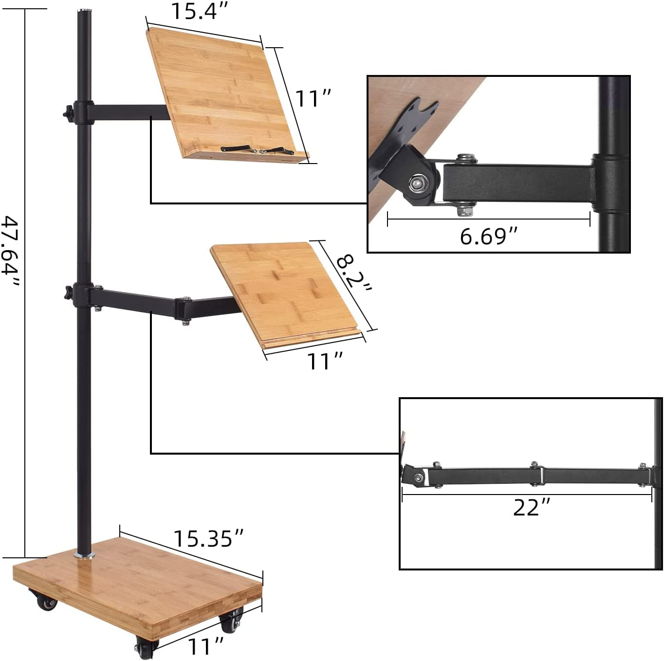 Adjustable Rolling Laptop Stand - Versatile Workstation Desk for Laptops, Tablets, and Art - Suitable for Various Settings - Swing Arm, Stable Base