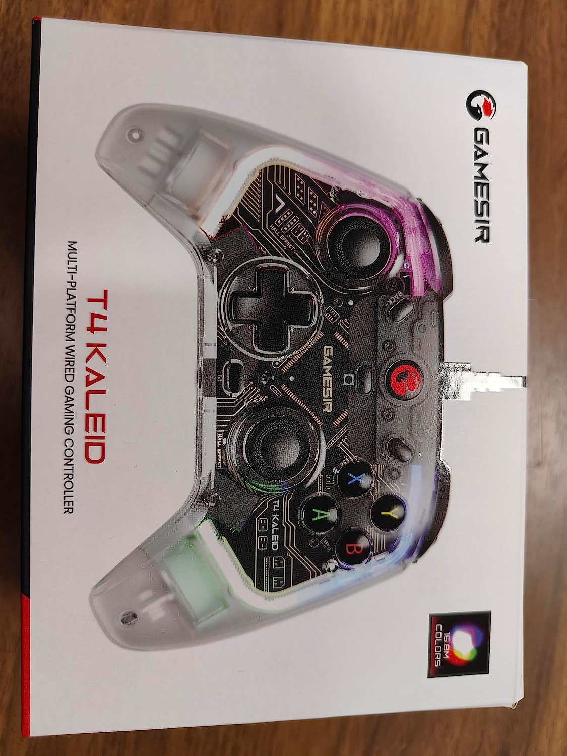 Kaleid Transparent T4 PC Controller - Wired Gaming Controller for PC, Switch, and Android TV Box. Plug and Play Gamepad Joystick featuring Hall Effect Sticks, Analog Triggers, 3.5mm Audio Jack, and 2 Back Buttons.