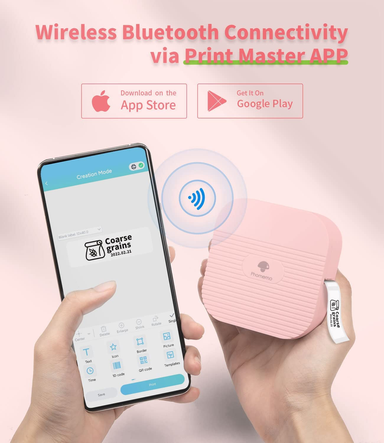 Compact Bluetooth Mini Label Maker: A Sticker Maker Machine that's Compatible with iOS & Android. This Pink Labeler is Great for Home, Office, and Organization Tasks, and it's Conveniently USB Rechargeable.