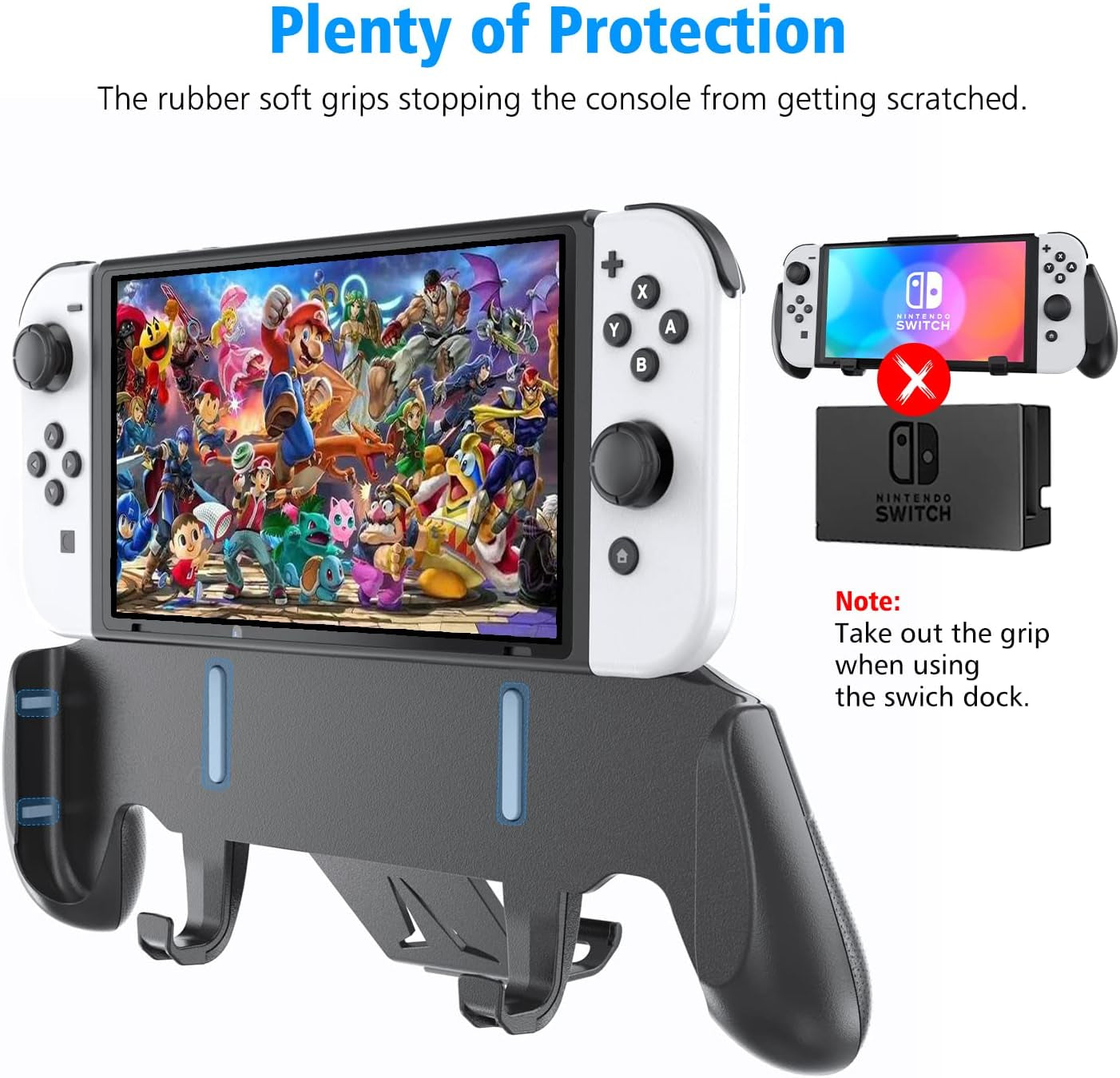 Switch Pro Grip with Enhanced Adjustable Stand and Cartridge Holders for Nintendo Switch, Ergonomic Asymmetrical Grip Design, 5 Game Slots, and 4 Thumb Caps Included