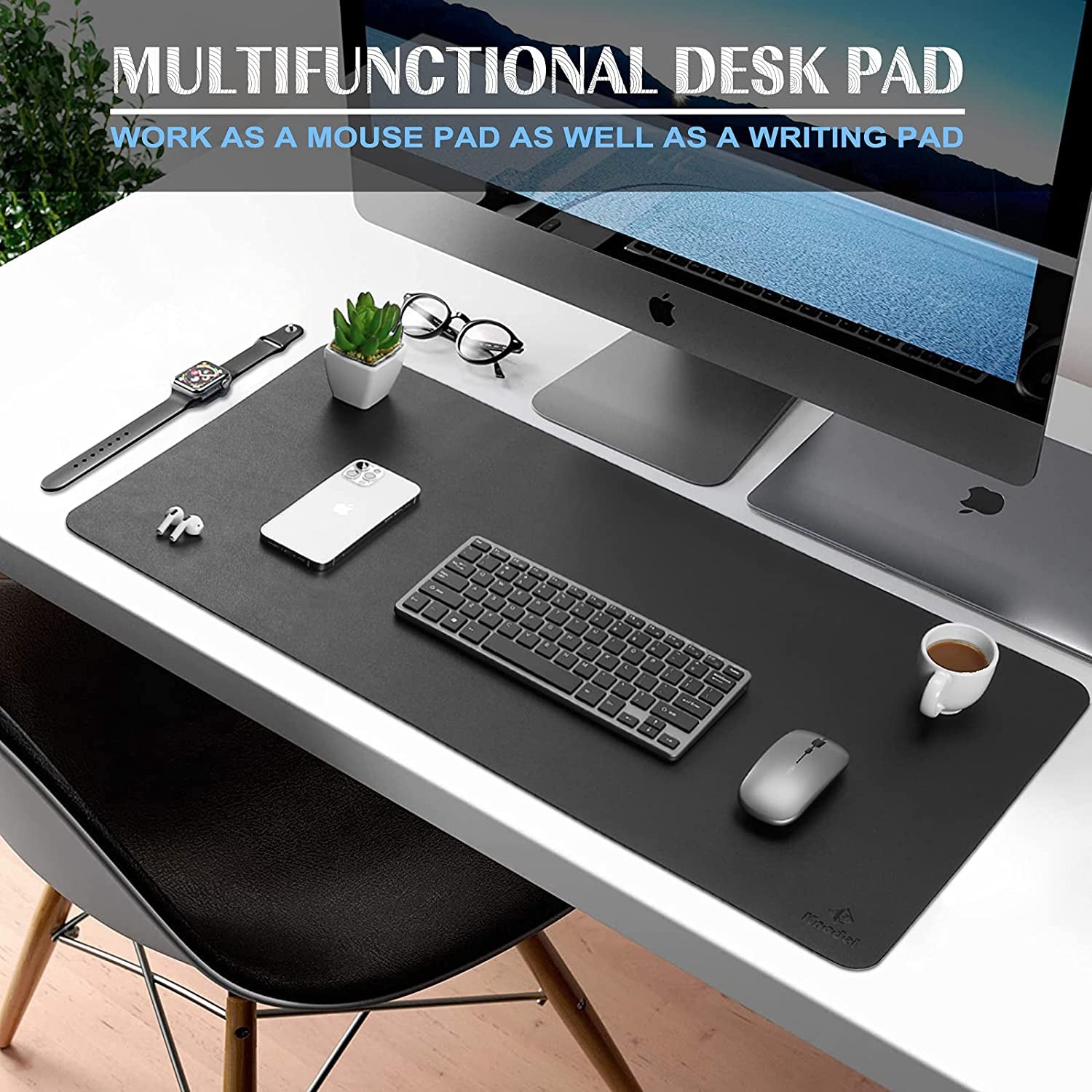 Black Desk Pad/Office Desk Mat, 31.5" x 15.7" PU Leather Desk Blotter, Laptop Desk Mat, Waterproof Desk Writing Pad for Office and Home, Dual-Sided 