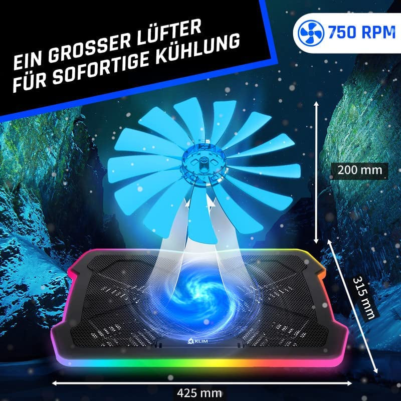 Ultimate + RGB Laptop Cooling Pad with LED Rim + Gaming Laptop Cooler + USB Powered Fan + Very Stable and Silent Laptop Stand + Compatible up to 17" + PC Mac PS5 PS4 Xbox One