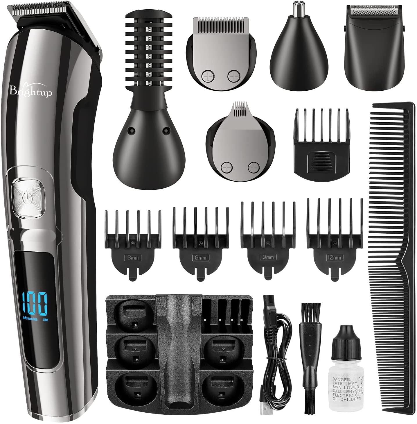 Men's Beard Trimmer - Multifunctional Hair Clippers & Trimmer - IPX7 Waterproof for Use on Mustache, Face, Nose, Ears, and Body - Electric Razor with USB Rechargeable & LCD Display 
