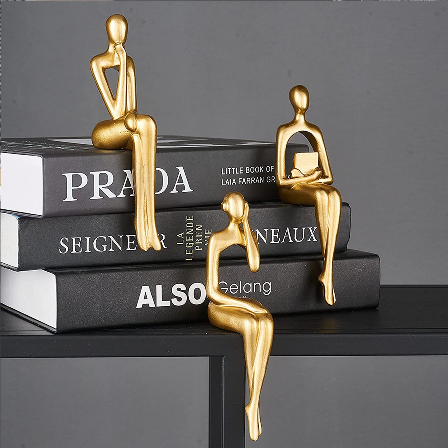 3-Piece Gold Statue Home Decor Set - Modern Figurines for Living Room, Shelf, Bookshelf, Desk, and Table Decorations.