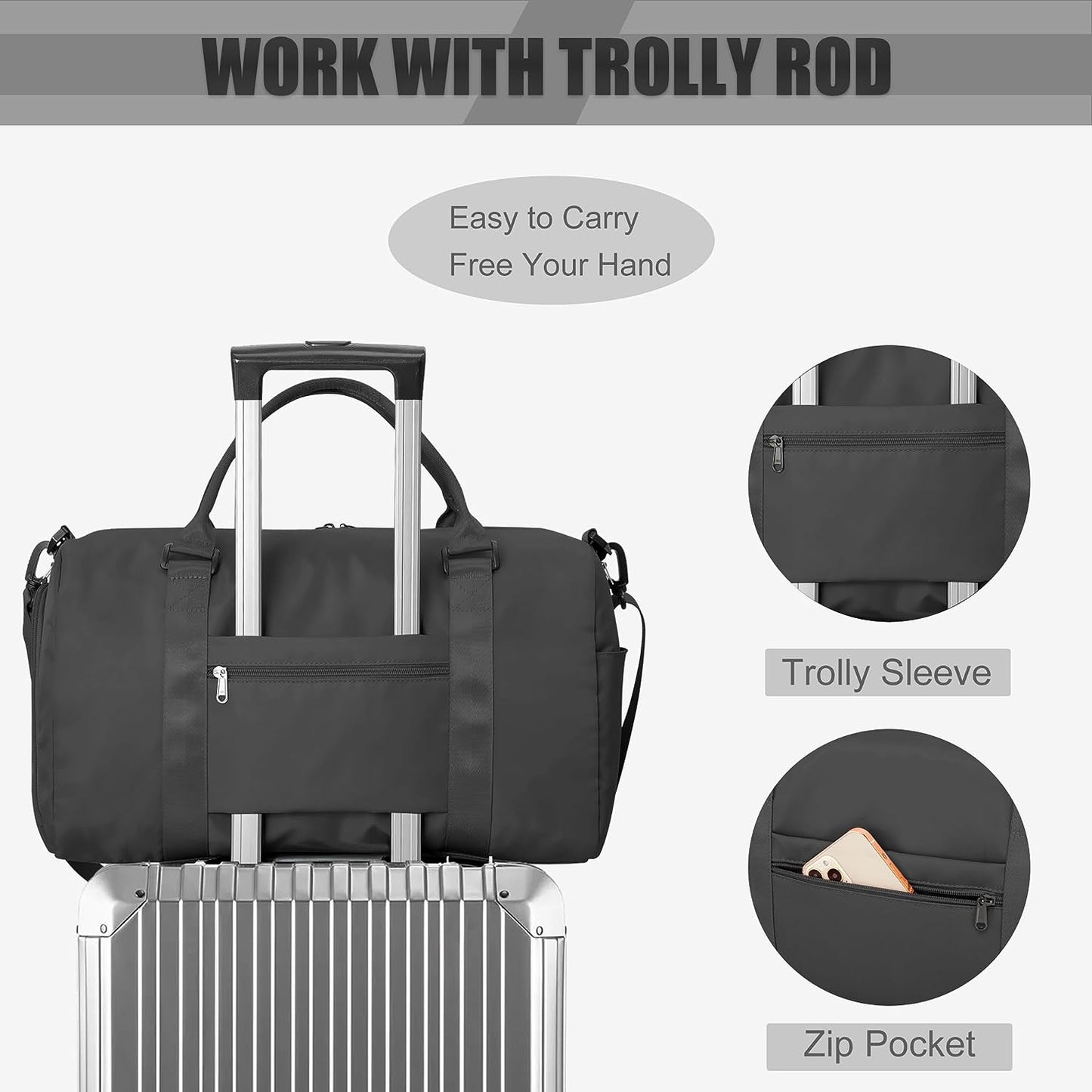 Waterproof Sports Gym Bag - Travel Duffel Tote with Shoes Compartment - Suitable for Women and Men - Multipurpose Overnight Weekender Bag for Yoga, Fitness, and More - Classic Black Design.