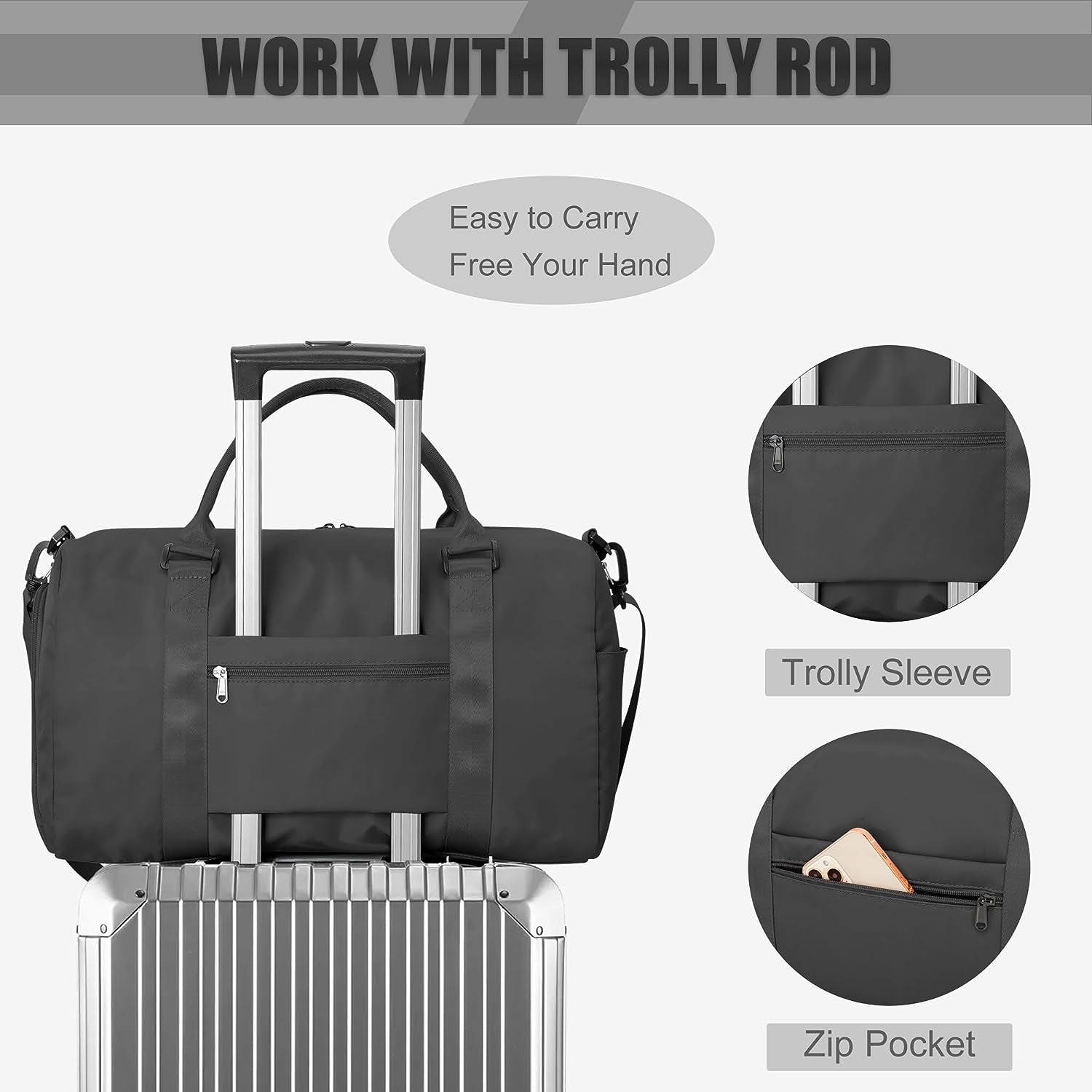 Waterproof Sports Gym Bag - Travel Duffel Tote with Shoes Compartment - Suitable for Women and Men - Multipurpose Overnight Weekender Bag for Yoga, Fitness, and More - Classic Black Design.