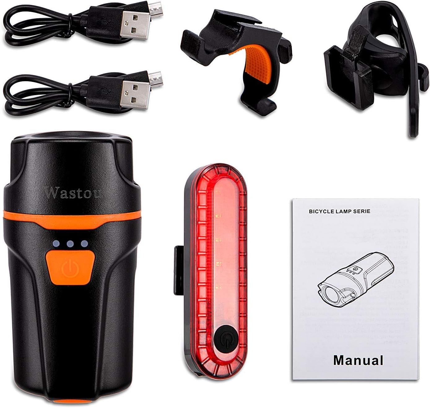 Super Bright Bike Front Light: 1200 Lumen, IPX6 Waterproof, 6 Modes Cycling Flashlight Torch, USB Rechargeable - Includes USB Cables and Tail Light