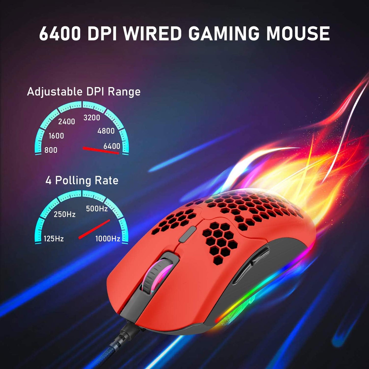 60% Mechanical Gaming Keyboard and Mouse Combo: Ergonomic Mini Anti-Ghosting 68Key with 18 Chroma RGB Backlight. Includes Honeycomb Mice with 6400DPI and Type-C Wired Connection. Ideal for PC, Mac, Gamer  Black+Red
