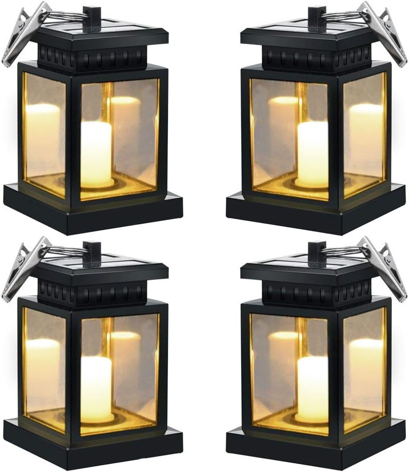 Hanging Solar Lantern Light Outdoor,  Decorative Waterproof Metal LED Garden Lights,Hanging Solar Light for Hanging Garden Lantern Table Lamp Night Light Warm Lighting - 4 Pack